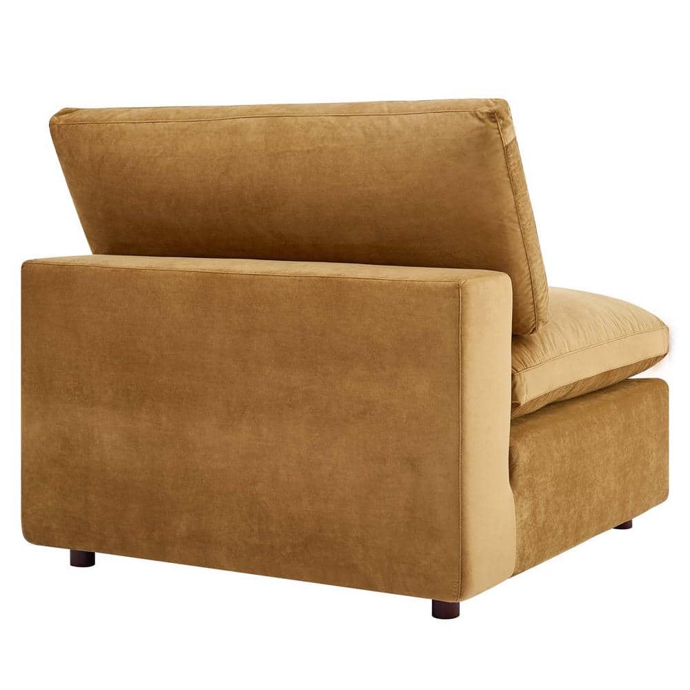 Cognac Velvet Armless Chair with Wood Frame