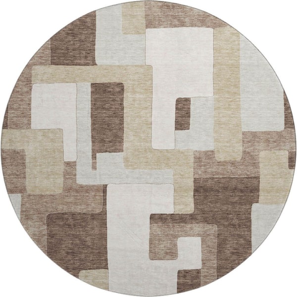 Addison Rugs Mayfield Premium Machine Washable Abstract AMF955 Brown 8 ft. x 8 ft. Round Rug