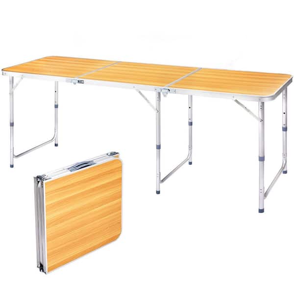 70.8 in. Brown Rectangle Aluminum Picnic Tables Seating Capacity 2 without Umbrella Hole