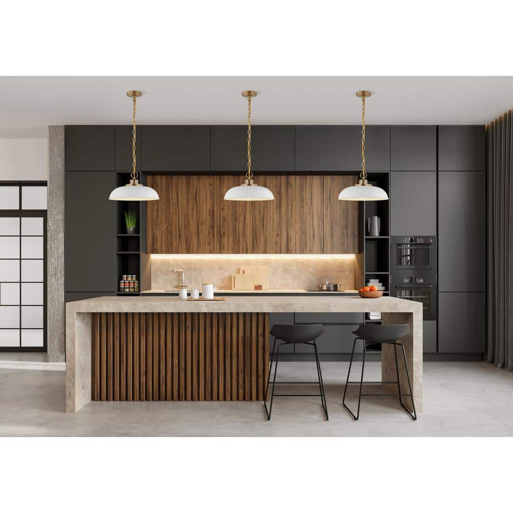 Matte White and Burnished Brass Modern Bowl Pendant Light