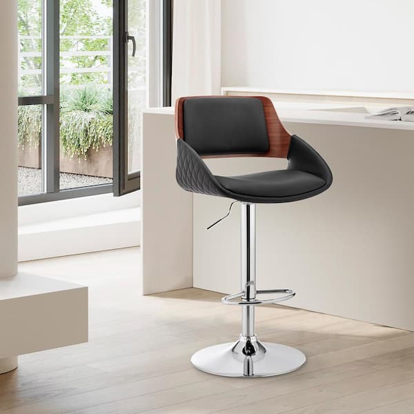 Armen Living Colby 25-43 in. Adjustable Height High Back Black Faux Leather and Chrome Finish Bar Stool