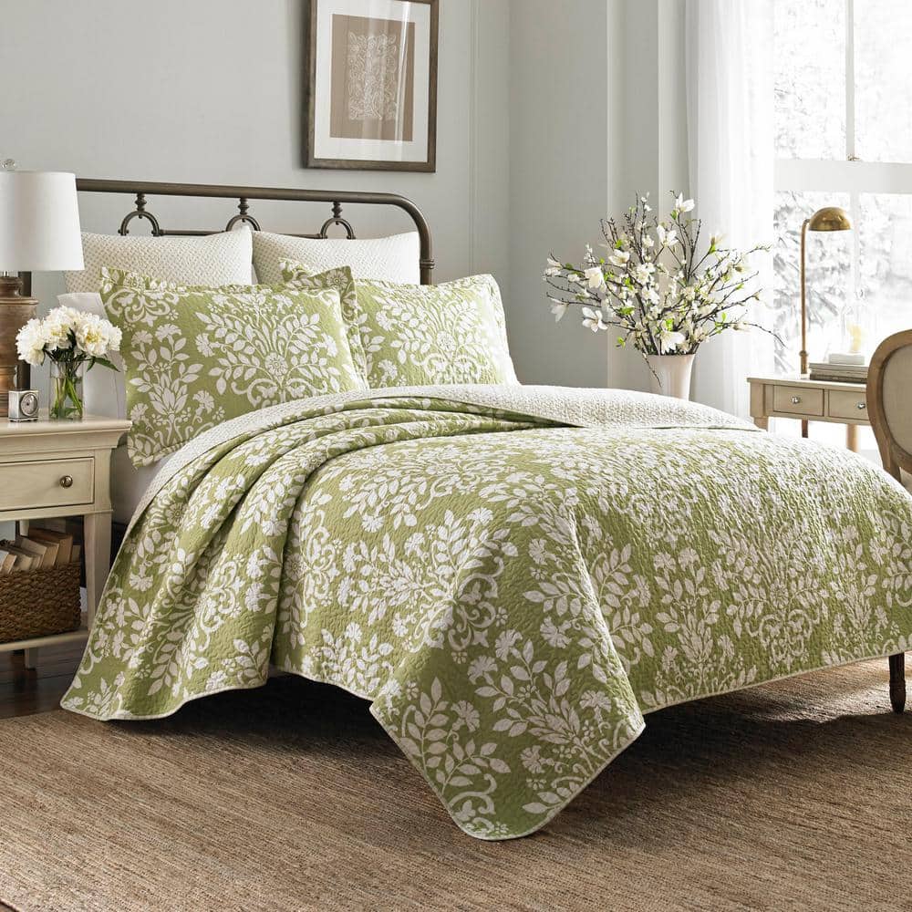 REVMAN Bramble Floral 2-Pcs Green Cotton Twin Quilt-Sham Set USHSA91264469  - The Home Depot