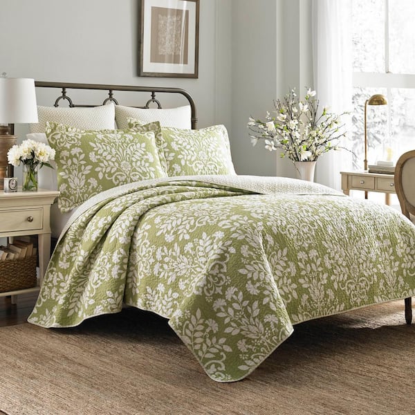 Laura Ashley Rowland 3-Piece Green Floral Cotton Full/Queen Quilt