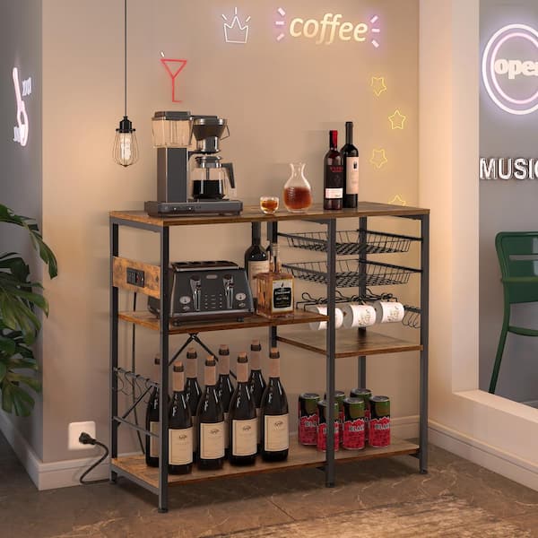 Coffee Pod Drawer, Rustic Coffee Mug Holder Stand, 35 Capsule Capacity, Coffee Station Organizer with Mug Hooks, 2 Tier Countertop Mug Tree Holder Rac