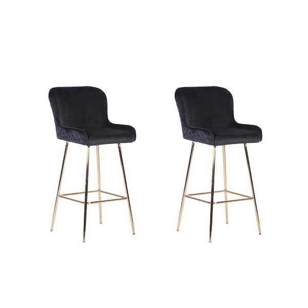 ACESSENTIALS 32.67 in. x 20.86 in. x 18.11 in., Black Pagel Barstool with Gold Metal Legs (Set of 2)