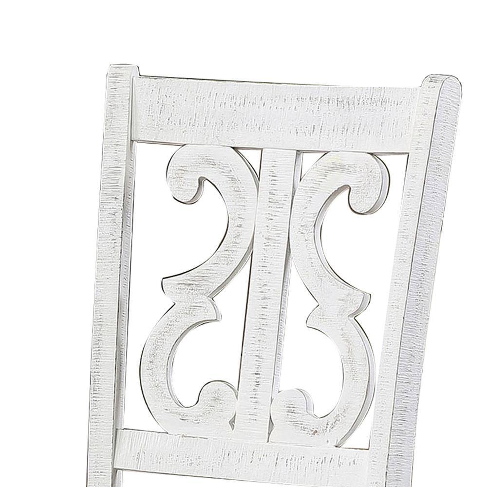 Elegant Linen Upholstered White Wood Side Chair with Open Scroll Back - Set of 2