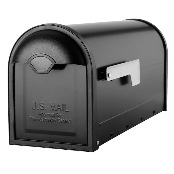 Architectural Mailboxes Winston Black, Large, Steel, Post Mount Mailbox with Nickel Flag