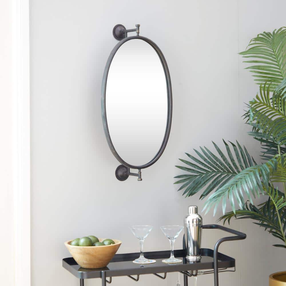Bronze Oval Full Length Wood Wall Mirror, 15" x 28.6"