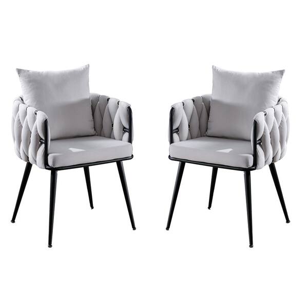 Unbranded 23 in. Ivory Upholstered Velvet Arm Chair with Metal Legs (Set of 2)