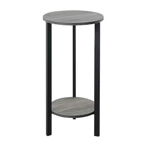 Graystone 31.5 in. H Weathered Gray/Black High Round Particle Board Indoor Plant Stand with 2-Tiers