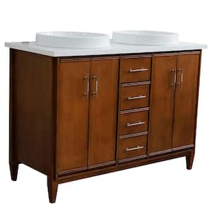 49 in. W x 22 in. D Double Bath Vanity in Walnut with Quartz Vanity Top in White with White Round Basins