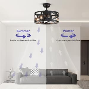 17 in. Indoor Black Ceiling Fan Farmhouse Caged Ceiling Fan with Lights and Remote Enclosed Ceiling Fan