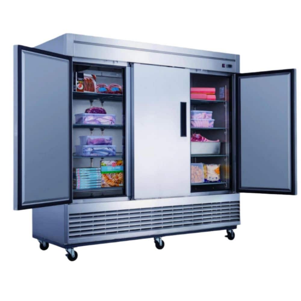 83in. 65 cu. ft. Auto / Cycle Defrost 3-Door Commercial Upright Freezer in Stainless Steel