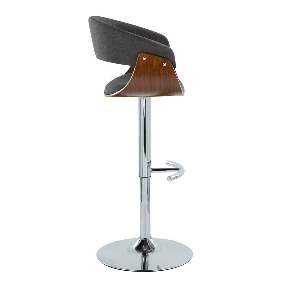Set of 2 Charcoal Fabric and Chrome Adjustable Swivel Barstools