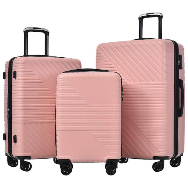 Merax Pink Lightweight 3-Piece Expandable ABS Hardshell 8 Wheels Spinner 20 in. 24 in. 28 in.Luggage Set with 3-Digit TSA Lock