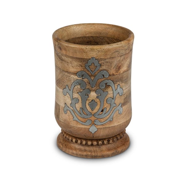GG COLLECTION 8.25-in. Tall Wood and Metal Inlay Heritage Collection Utensil Holder
