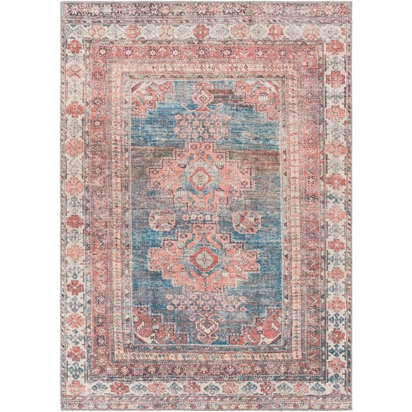 Livabliss Churchill Rose/Navy 5 ft. x 7 ft. Indoor Machine-Washable Area Rug