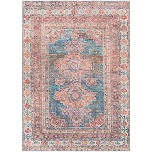 Churchill Rose/Navy 7 ft. x 9 ft. Indoor Machine-Washable Area Rug