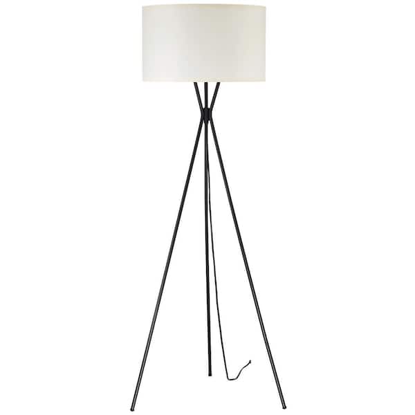 Uixe 64 in. Matte Black Indoor Tripod Floor Lamp with White Fabric Shade