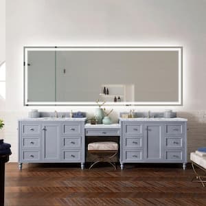 96 in. W x 36 in. H Rectangular Frameless Fog Free Dimmable Silver Wall Mount LED Lighted Bathroom Vanity Mirror