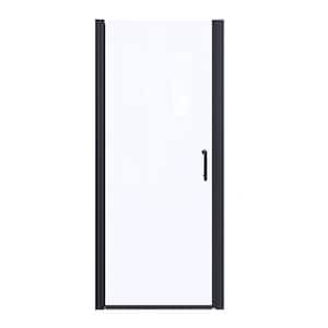 36-37 3/8 in. W x 72 in. H Pivot Semi-Frameless Shower Door in Black Swing Corner Shower Panel with Clear Glass, Handle