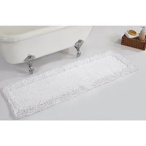 Shaggy Border Collection White 20 in. x 60 in. 100% Cotton Bath Rug