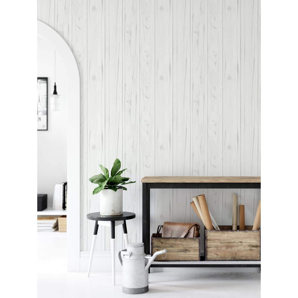 White and Gray Faux Wood Peel and Stick Wallpaper Roll