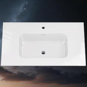 36 in. W x 22 in. D Solid Surface Vanity Top in Pure White with White Rectangular Single Integrated Sink