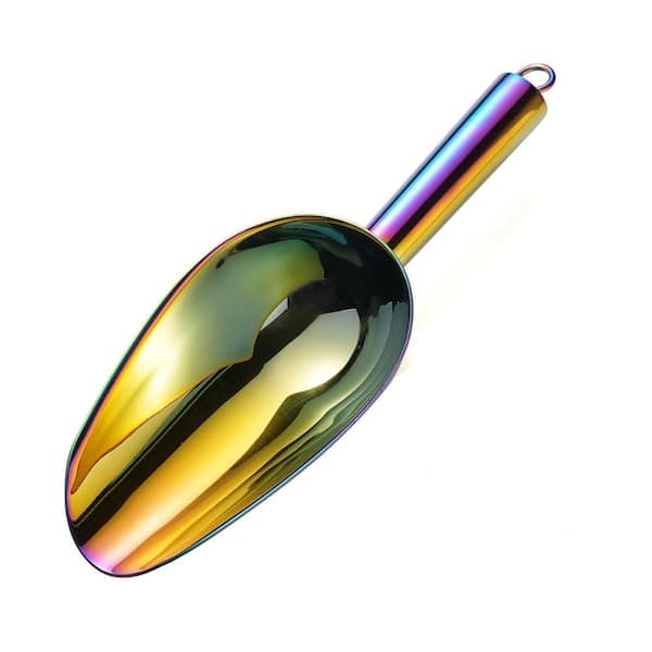 Unbranded Stainless Steel Rainbow Ice Scoop 6 oz. Titanium Colorful Plating Metal Multipurpose for Kitchen Bar Party Pet Food