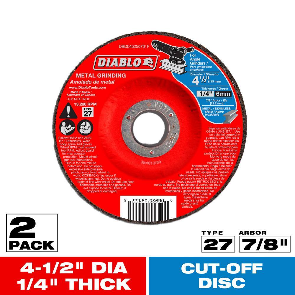 25-Pack Diablo 4-1/2" X .040" Thin Kerf Cut-Off Wheels – Metal/Stainless, Type 1, 7/8" Arbor