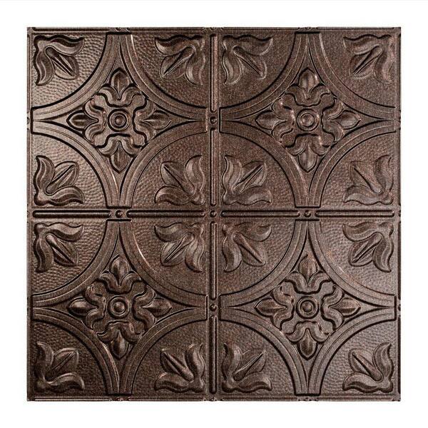 Fasade Traditional Style #2 2 ft. x 2 ft. Smoked Pewter Vinyl Lay-In Ceiling Tile