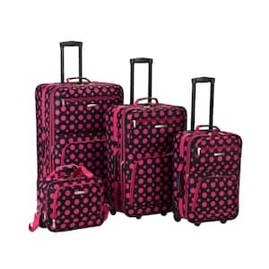 Beautiful Deluxe Expandable Luggage 4-Piece Softside Luggage Set, Black/Pink Dot