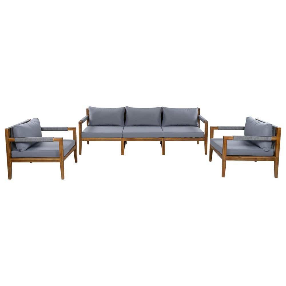 3-Piece Wood Outdoor Sofa Sectional Set with Removable Gray Cushions for Backyard, Deck and Poolside price history on PriceWatchPro