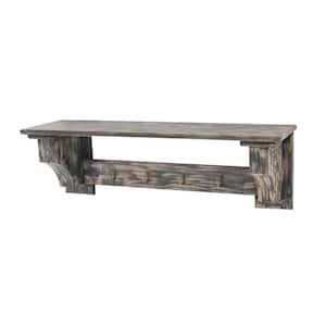 30 in. x 8 in. 9.75 in. Distressed Black Wooden Wall Shelf with 4-Hooks and Carved Side Frames