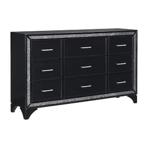 64 in. Black and Silver Wooden Dresser Without Mirror