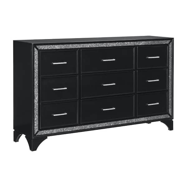 Benjara 64 in. Black and Silver Wooden Dresser Without Mirror