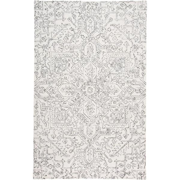 HomeRoots 5 x 8 Gray and Ivory Floral Area Rug