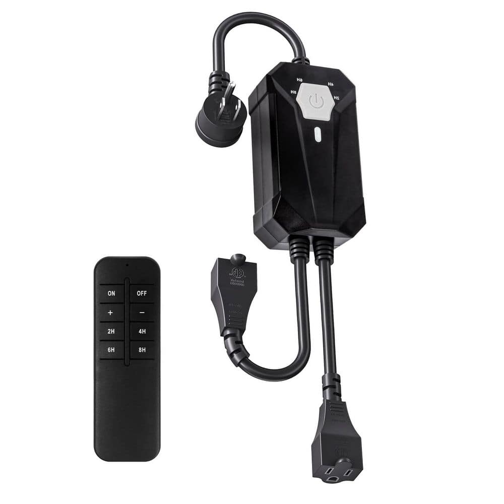 Vrbgify 85V-265V Waterproof Black 2-Outlet Timer Dimmer