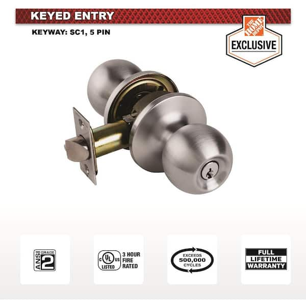 BESTTEN Keyed Entry Door Knob with Lock, Interior and Exterior