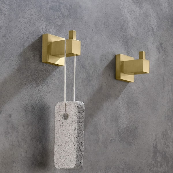 Bathroom Accessories J-Hook Robe/Towel Hook 2-Piece in Brushed Gold
