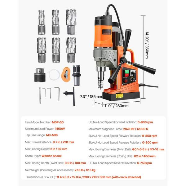 2HP Magnetic Drill Press - 2900 Lbs Force, 50mm Max Bore, 110V, Model MD-50 4 thumbnail image