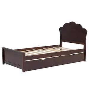 Brown Wood Frame Twin Platform Bed with Twin Trundle