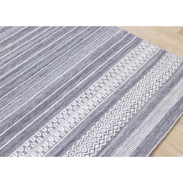 Cindara Collections 8 ft. x 11 ft. Grey Stripes Indoor Area Rug