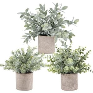 Mini Potted Grey Fake Plants Artificial Plastic Eucalyptus Plants for Home Office Desk Room Decor, 3-Pack