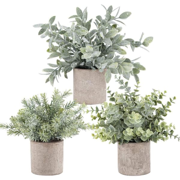 Unbranded Mini Potted Grey Fake Plants Artificial Plastic Eucalyptus Plants for Home Office Desk Room Decor, 3-Pack