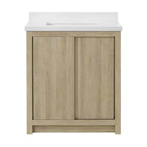 Whitsail 31 in. Single Sink Bath Vanity in Weathered Tan with White Engineered Stone Top (Assembled)