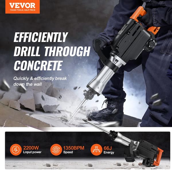 Demolition Jack Hammer, 29.53 in. x 6.3 in., 1350 BPM Concrete Breaker 6-Pieces Chisels Bit Chipping