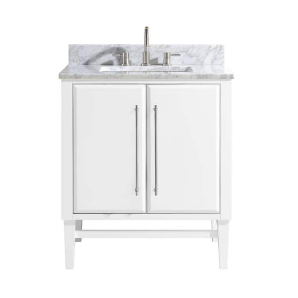 Avanity Mason 31 in. Single Sink White with Silver Trim Bath Vanity with Carrara White Marble Top