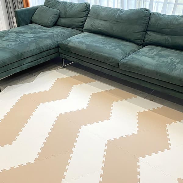12pcs/Set, Plush Puzzle Foam Floor Mat, Thick Interlocking Fluffy Tiles  With Border, Square Rug Split Joint, Soft Climbing Carpet Mats, Shaggy Area  Ru