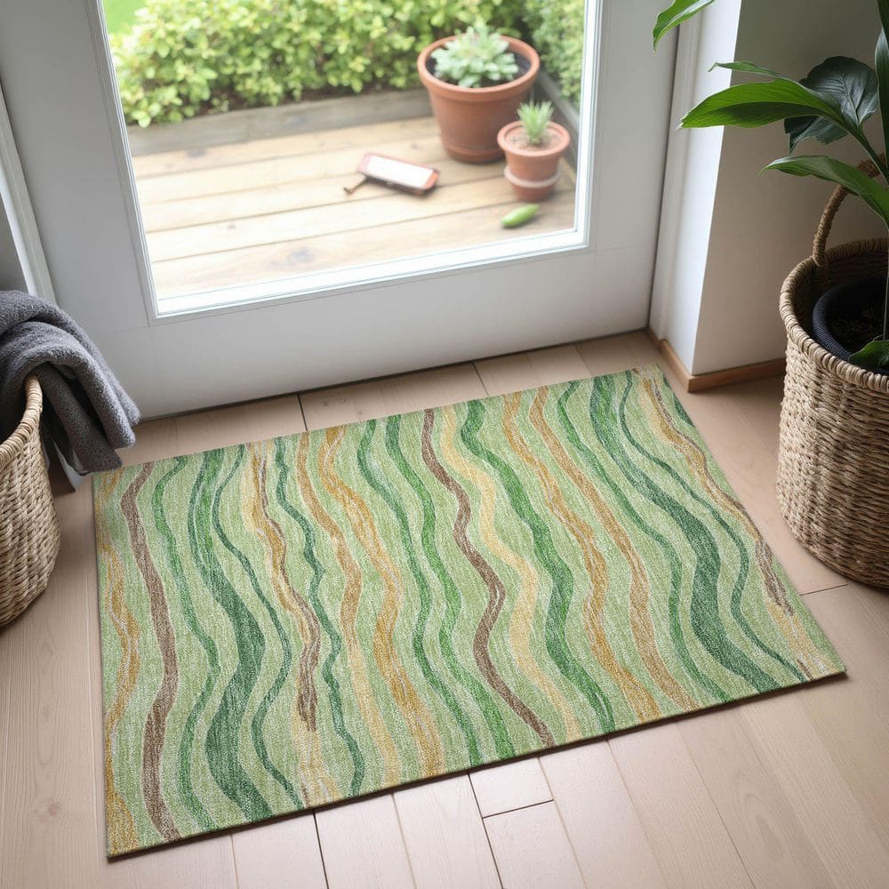 Mayfield Premium Machine Washable Abstract AMF1581 Green 2 ft. x 3 ft. Area Rug price history on PriceWatchPro